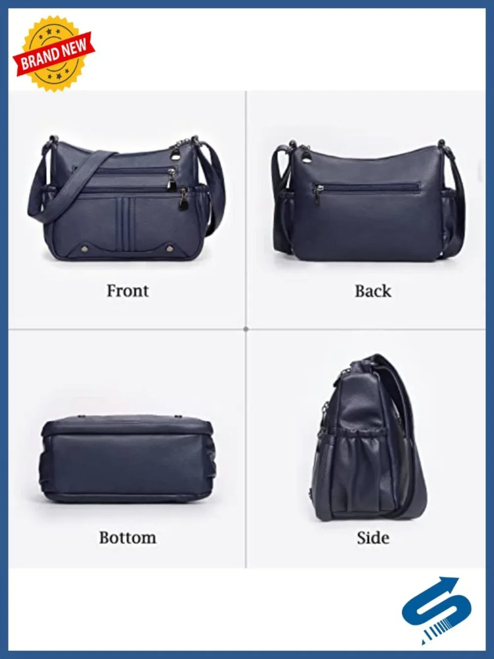 PU Leather Satchel Handbag Crossbody Tote Shoulder Bag Multi Pockets